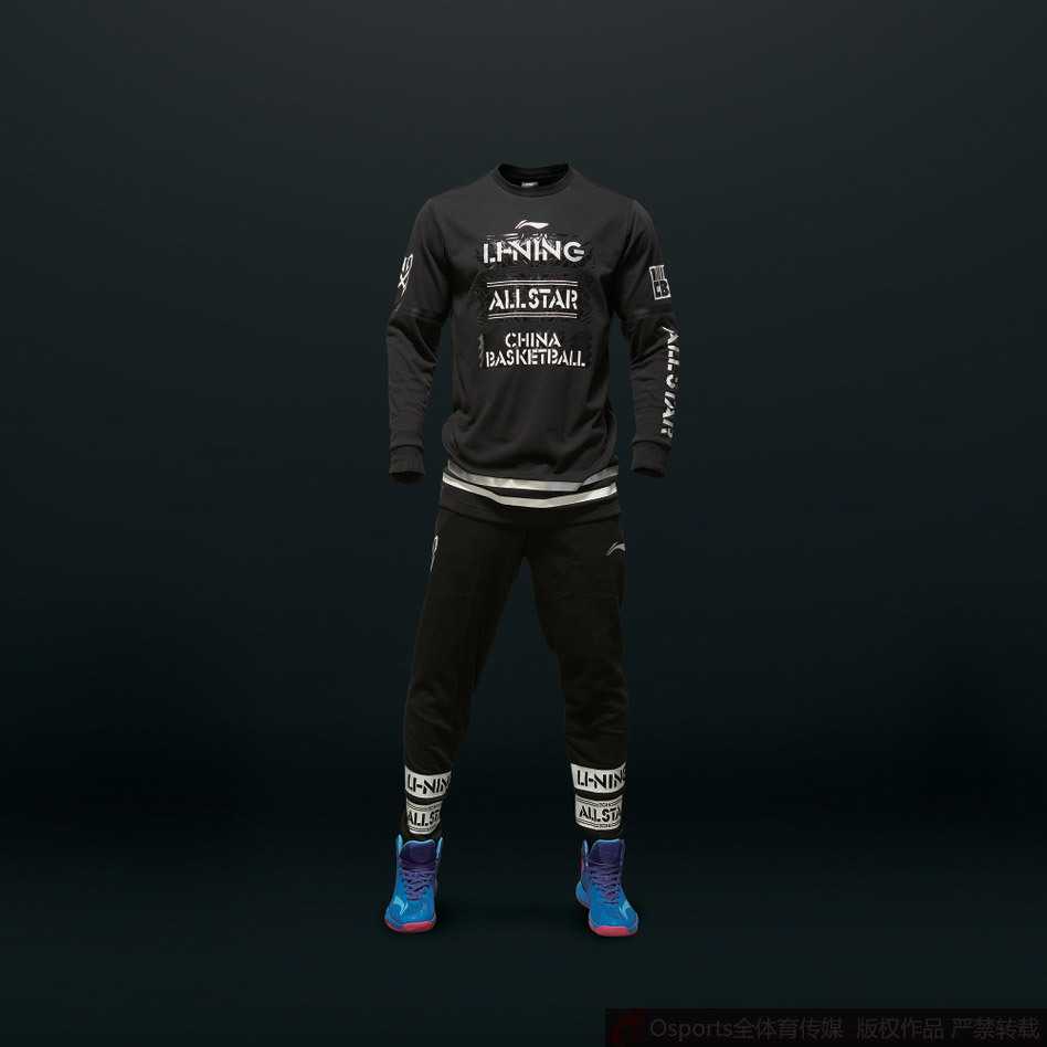 北区全明星装备全家福，从球衣到出场服再到战靴整齐排列，红色的主调仿佛一团燃烧的篮球之火。