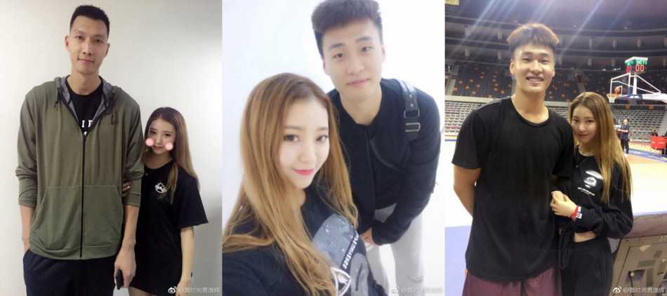 黄逸辉依偎在易建联身旁，巨大的身高差下她笑靥如花，眼中满是对老大哥的崇拜与亲切，画面温馨动人。