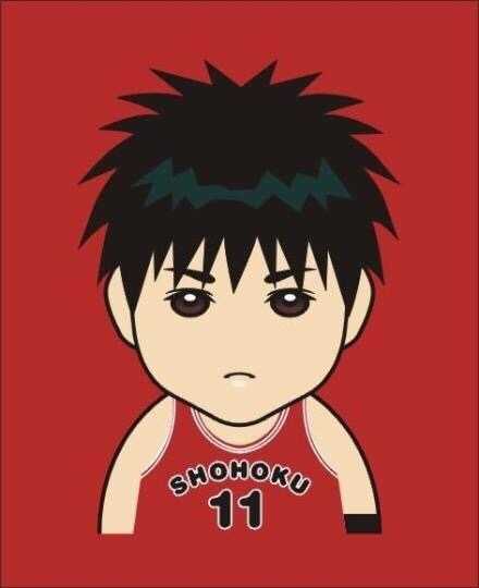 三井寿Q版头像，他正在做出标准的投篮手势，眼神专注而坚定，仿佛在说‘我是永不放弃的男人’，Q版造型依然传递出三分射手的强大信念。