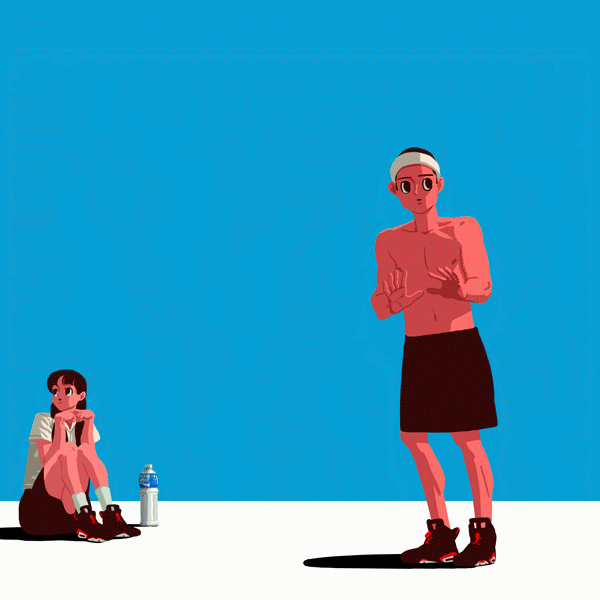 GIF动图中，一名球员在快攻中完成了一次漂亮的单手劈扣，他悬挂在篮筐上的身影与场边沸腾的观众，定格了篮球场上最激动人心的瞬间